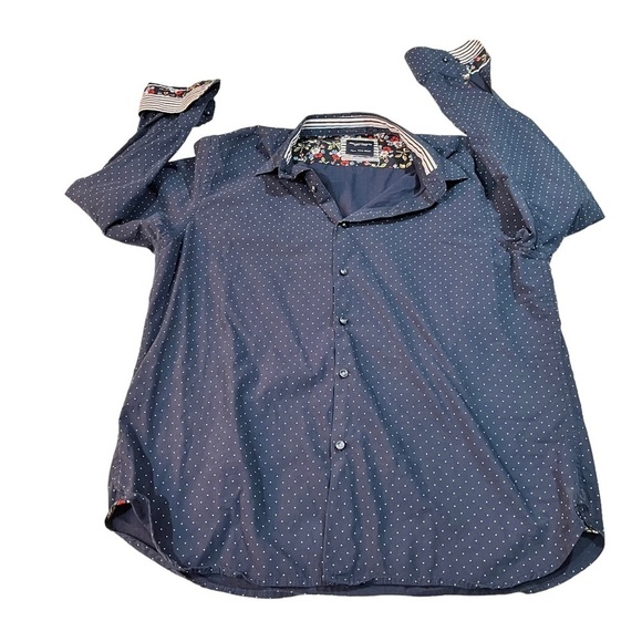 Denim & Flower Ricky Singh Navy & Periwinkle Dots Long Sleeve Button-Up Sz XL - Picture 16 of 16
